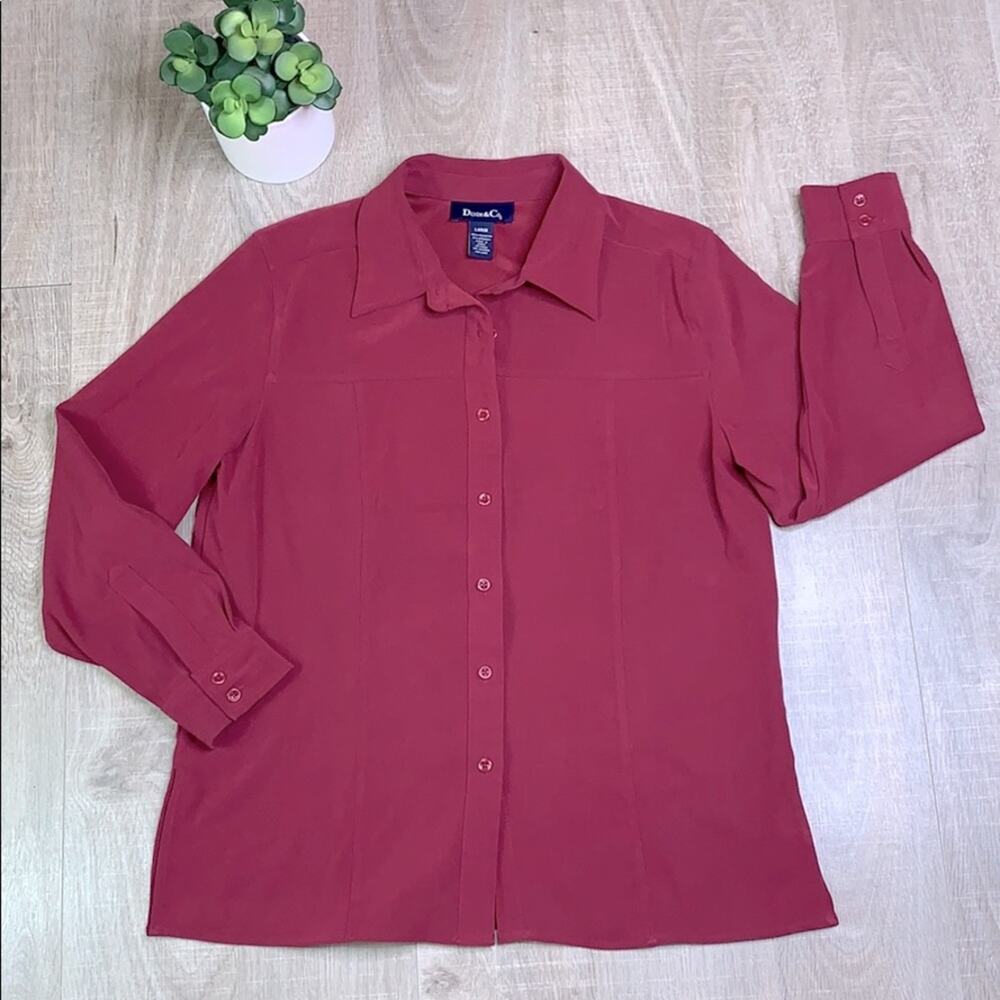 Denim & Co Long Sleeve Button Up Collared Shirt